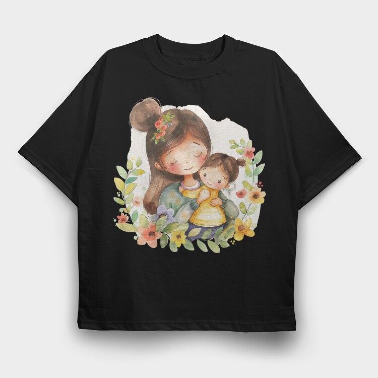 Mother And Flowers, Tricou Oversize Barbati (Unisex)