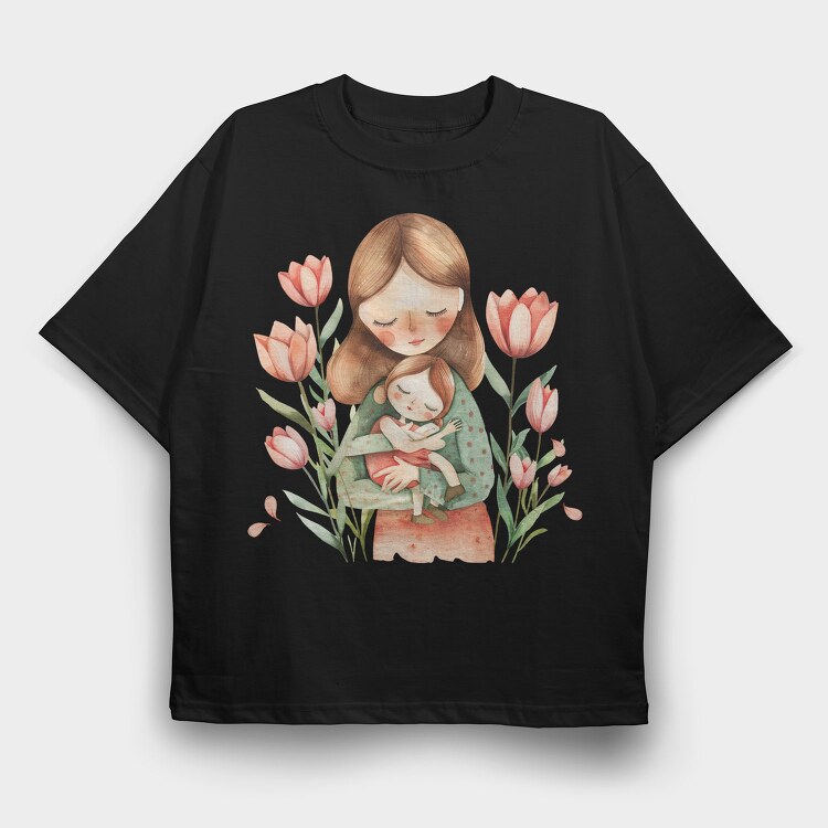 Mother Baby Flowers, Tricou Oversize Barbati (Unisex)