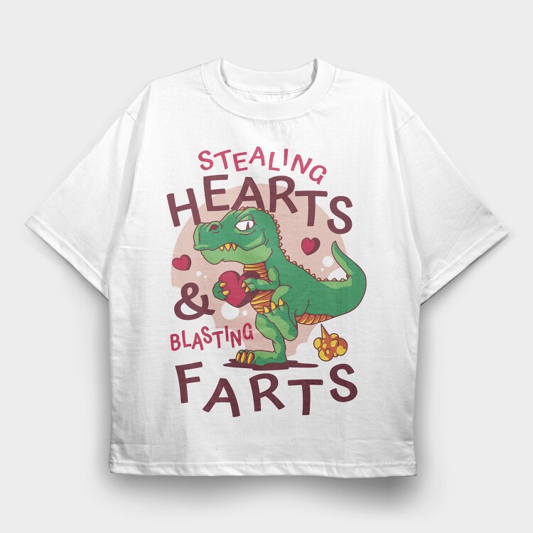 Dino Hearts Farts, Tricou Oversize Barbati (Unisex)