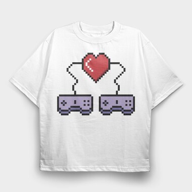 Pixelated Love, Tricou Oversize Barbati (Unisex)