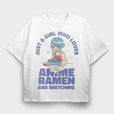 Ramen Sketch Girl, Tricou Oversize Barbati (Unisex)