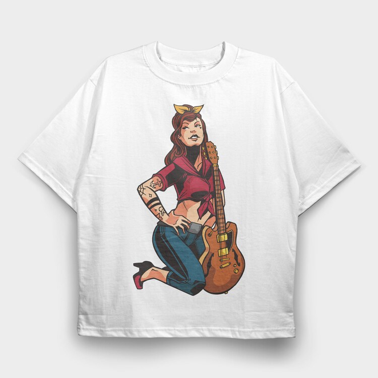 Rockstar Guitar Girl, Tricou Oversize Barbati (Unisex)