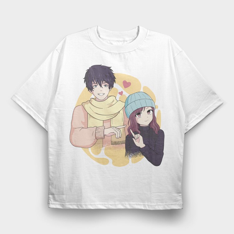 Scarf Love Couple, Tricou Oversize Barbati (Unisex)