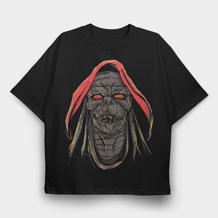 Skull Hood Red, Tricou Oversize Barbati (Unisex)