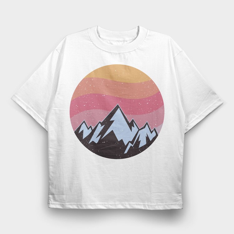 Retro Sunset Mountain, Tricou Oversize Barbati (Unisex)