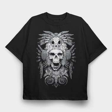 Warrior Skull Feathers, Tricou Oversize Barbati (Unisex)