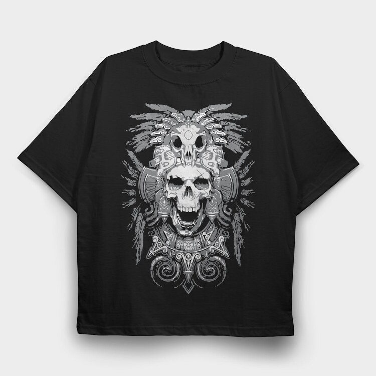 Warrior Skull Feathers, Tricou Oversize Barbati (Unisex)
