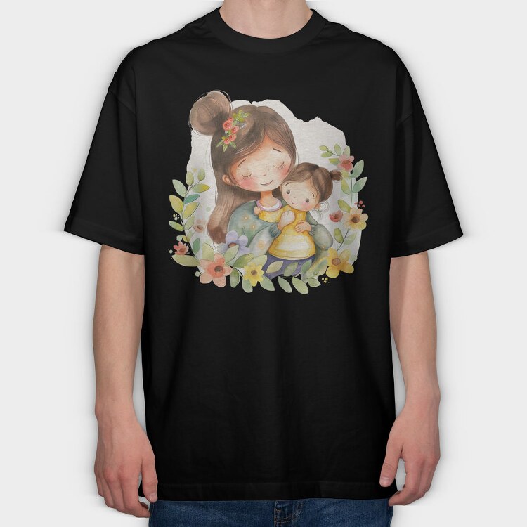 Mother And Flowers, Tricou Oversize Barbati (Unisex)