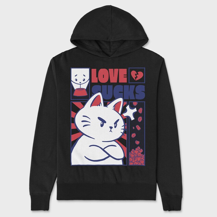 Angry Cat Anti Valentines Day Valentine, Hanorac Oversize Barbati (Unisex)
