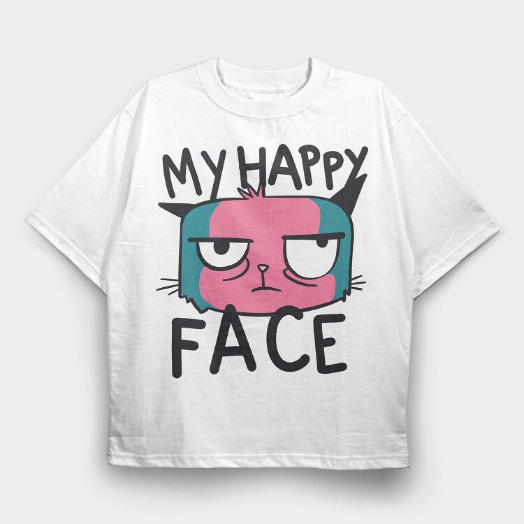 Angry Cat Face My Happy Face, Tricou Oversize Barbati (Unisex)