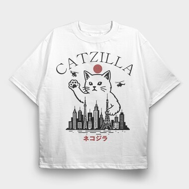 Catzilla City Destruction, Tricou Oversize Barbati (Unisex)