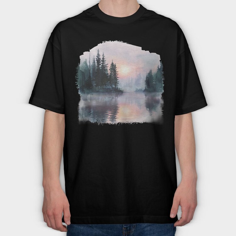 Morning Mist Forest, Tricou Oversize Barbati (Unisex)