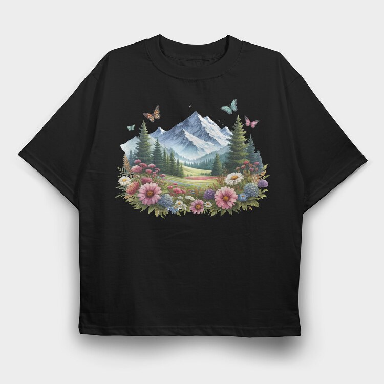 Mountain Flower Butterfly, Tricou Oversize Barbati (Unisex)