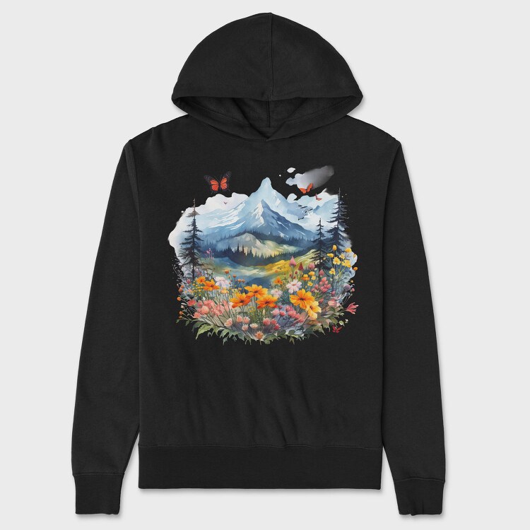 Mountain Flowers Butterflies, Hanorac Oversize Barbati (Unisex)
