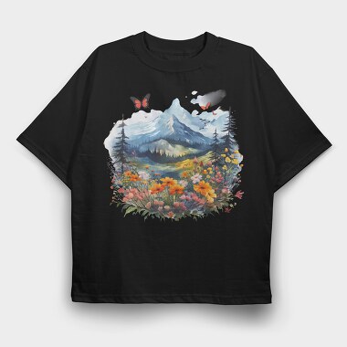Mountain Flowers Butterflies, Tricou Oversize Barbati (Unisex)