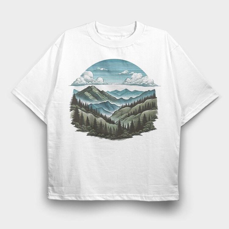 Mountain Forest Clipart, Tricou Oversize Barbati (Unisex)