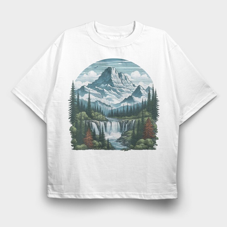 Mountain Forest Falls, Tricou Oversize Barbati (Unisex)