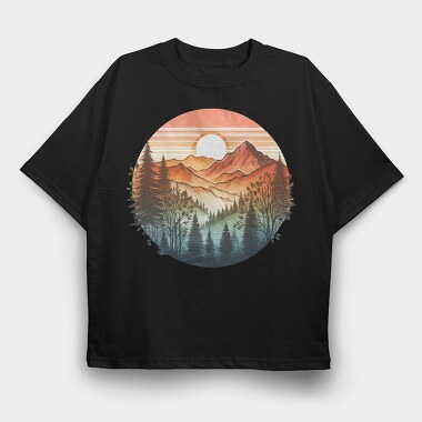 Mountain Forest Sunset, Tricou Oversize Barbati (Unisex)