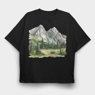 Mountain Landscape Clipart, Tricou Oversize Barbati (Unisex)