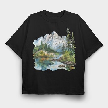 Mountain Landscape Clipping, Tricou Oversize Barbati (Unisex)