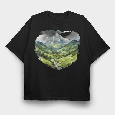 Mountain Peaks Silhouette, Tricou Oversize Barbati (Unisex)