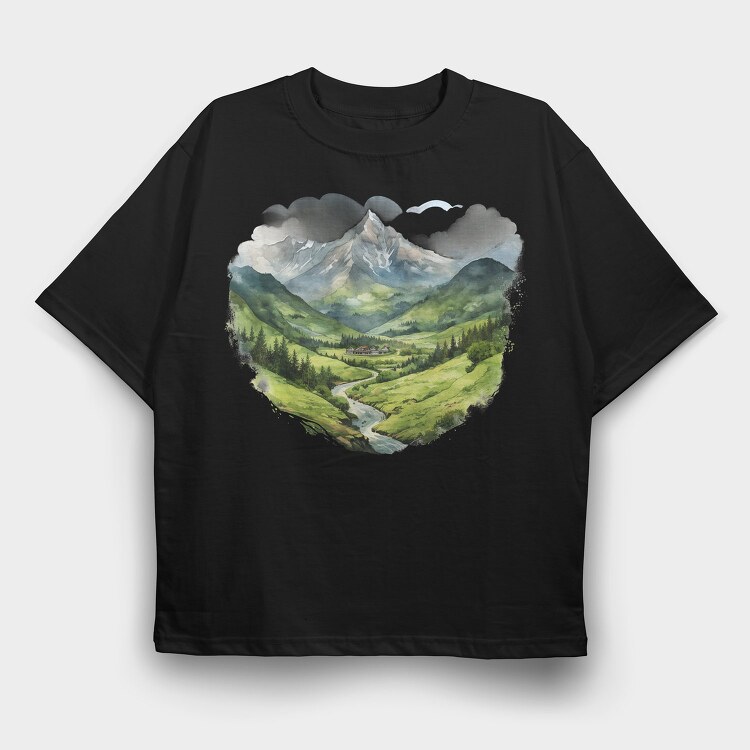 Mountain Peaks Silhouette, Tricou Oversize Barbati (Unisex)