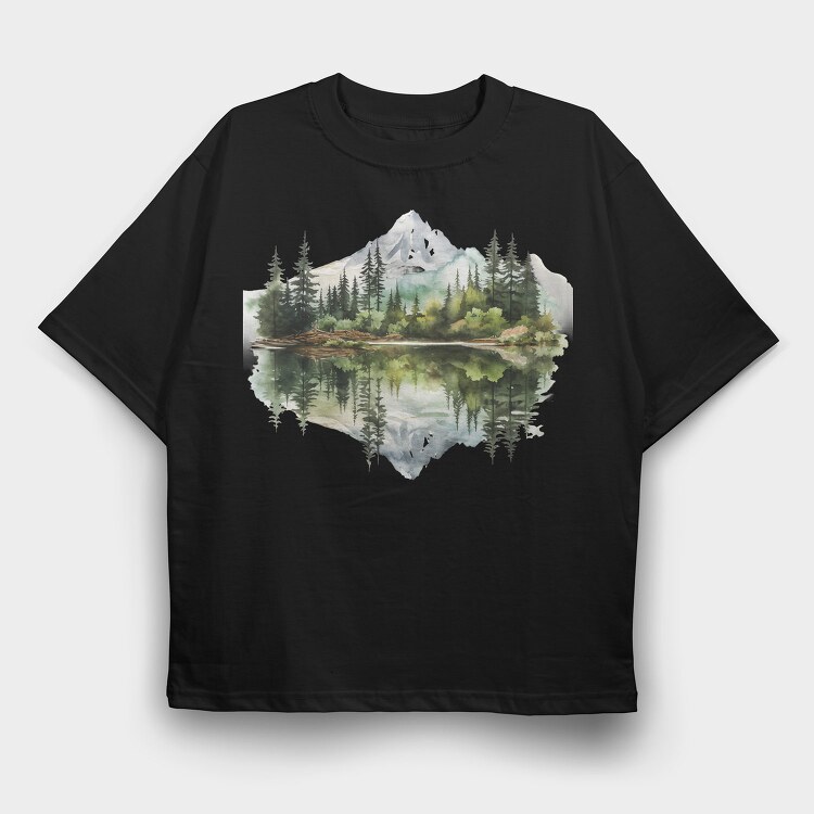 Mountain Reflection, Tricou Oversize Barbati (Unisex)