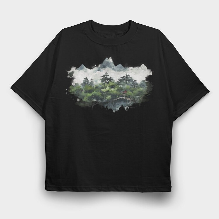Mountain River Landscape, Tricou Oversize Barbati (Unisex)