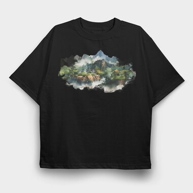 Mountain River Scape, Tricou Oversize Barbati (Unisex)