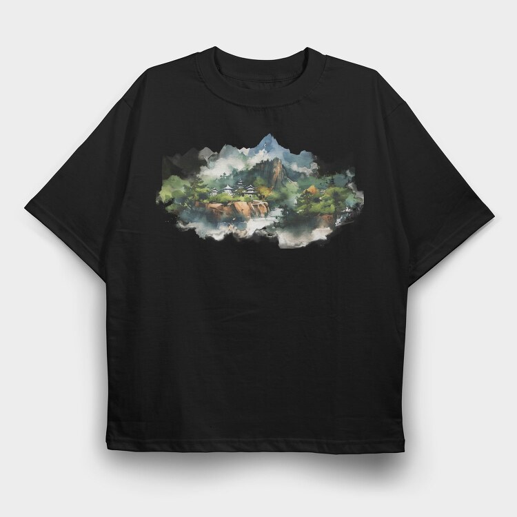 Mountain River Scape, Tricou Oversize Barbati (Unisex)
