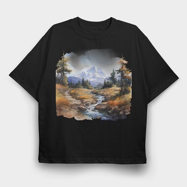 Mountain Stream Clipart, Tricou Oversize Barbati (Unisex)