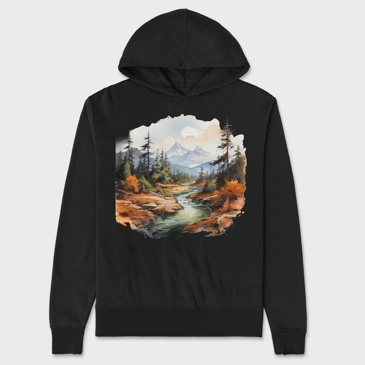 Mountain Stream Landscape, Hanorac Oversize Barbati (Unisex)