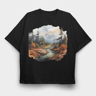 Mountain Stream Landscape, Tricou Oversize Barbati (Unisex)