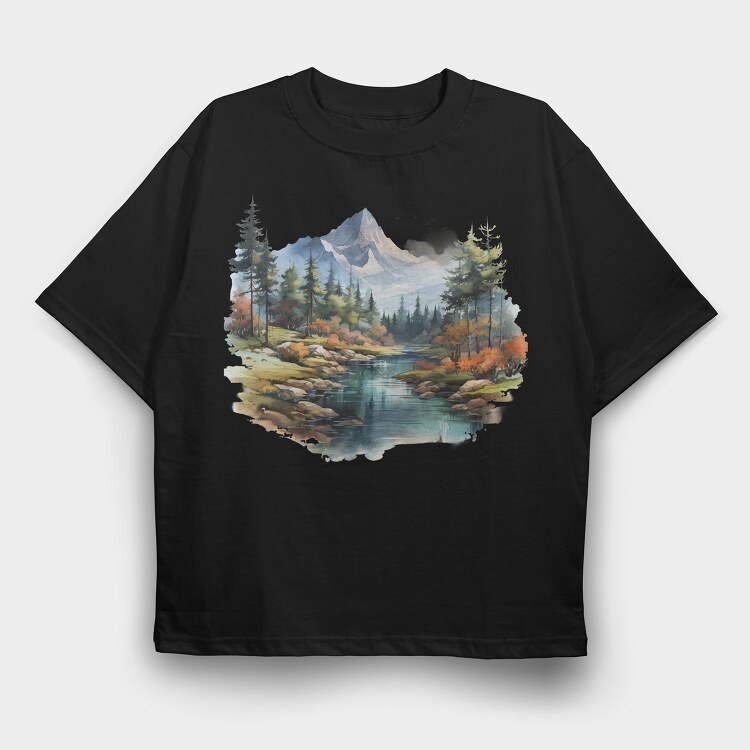 Mountain Stream Reflection, Tricou Oversize Barbati (Unisex)