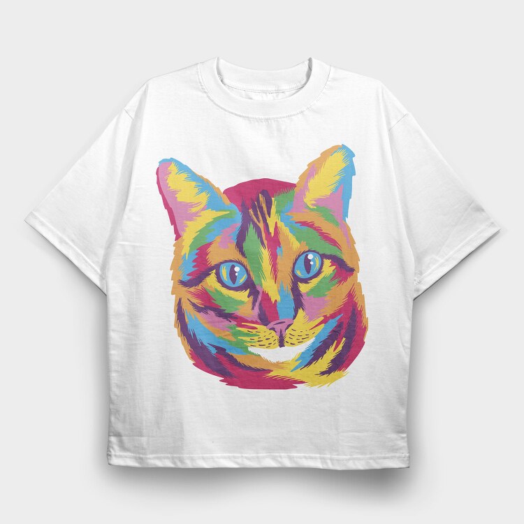 Colorful Cat Face Full Color, Tricou Oversize Barbati (Unisex)