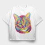 Colorful Cat Face Full Color, Tricou Oversize Barbati (Unisex)