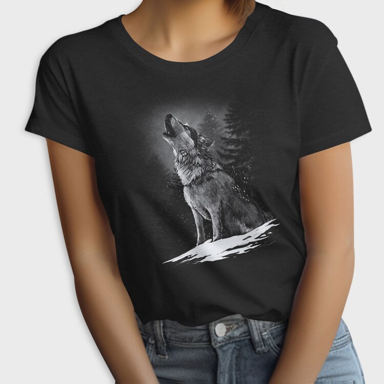 Realistic Wolf Monocrhome Howl, Tricou Femei