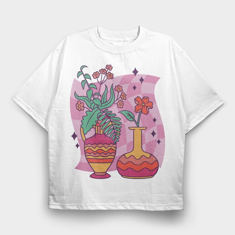Colorful Flower Vases, Tricou Oversize Barbati (Unisex)