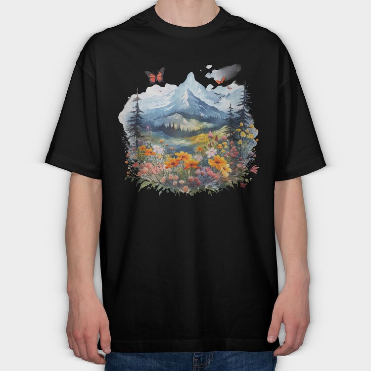 Mountain Flowers Butterflies, Tricou Oversize Barbati (Unisex)
