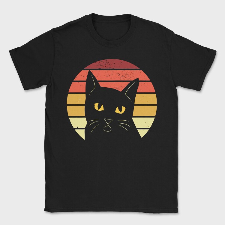 Retro Sunset Cat, Tricou Barbati (Unisex)
