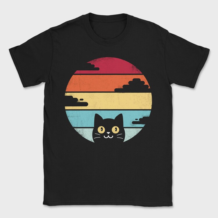 Retro Sunset Cat Funny, Tricou Barbati (Unisex)