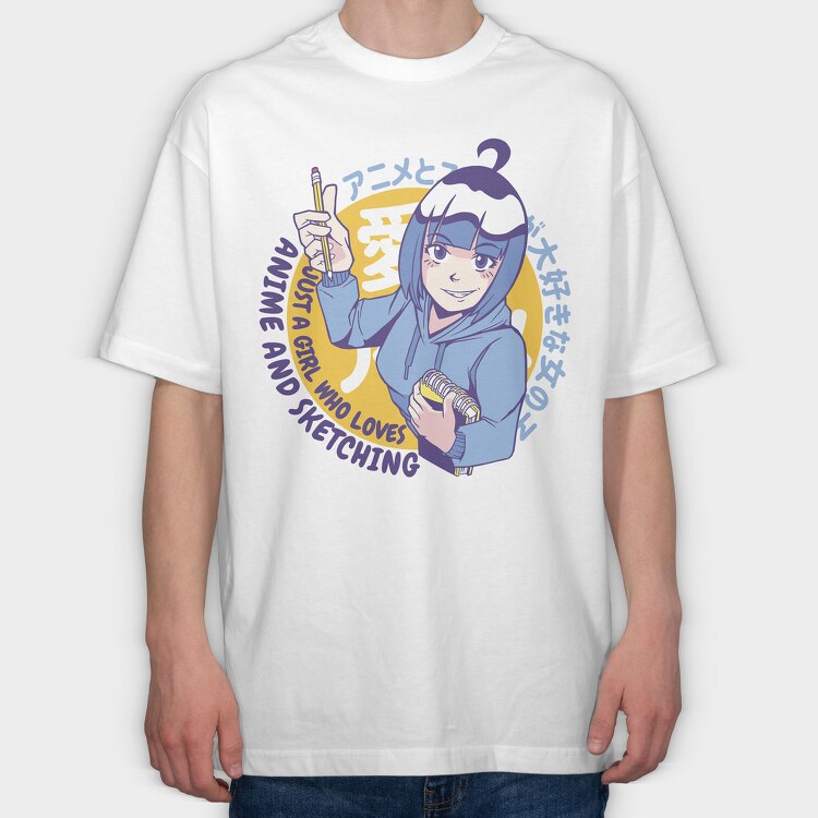 Anime Sketch Girl, Tricou Oversize Barbati (Unisex)