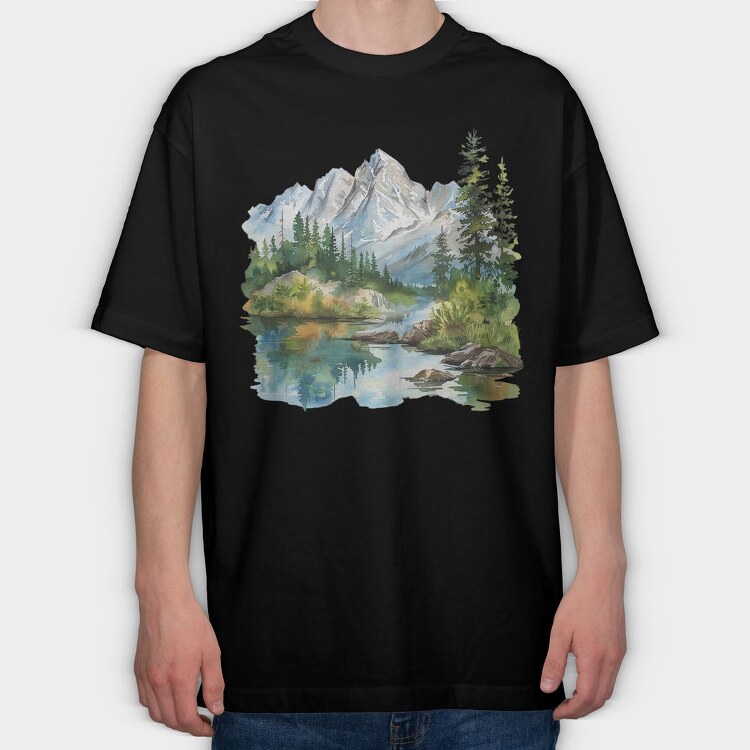 Mountain Landscape Clipping, Tricou Oversize Barbati (Unisex)