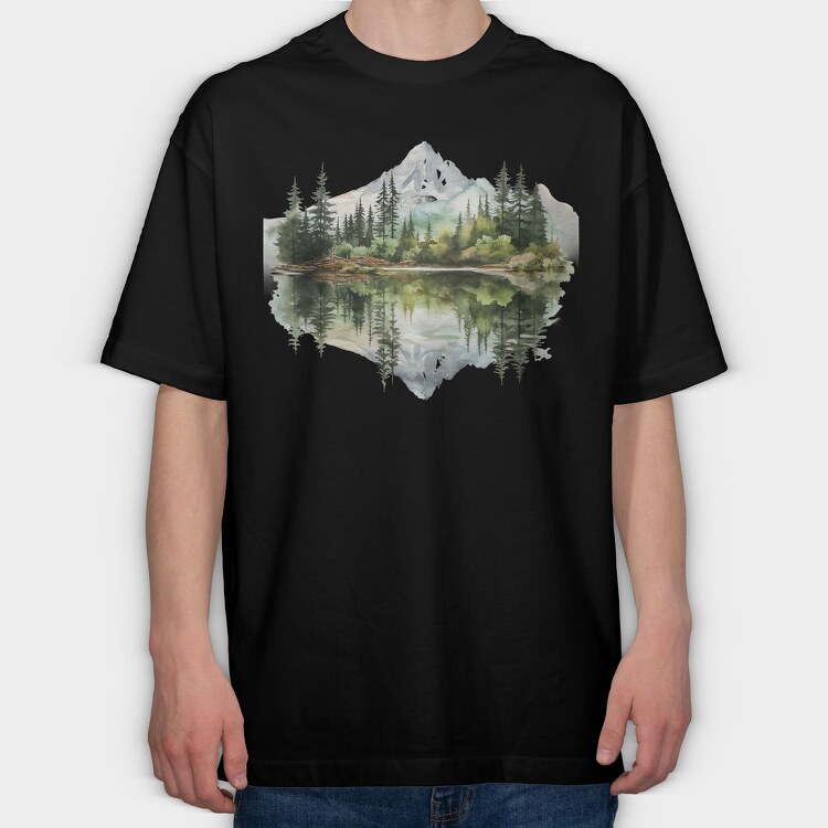 Mountain Reflection, Tricou Oversize Barbati (Unisex)