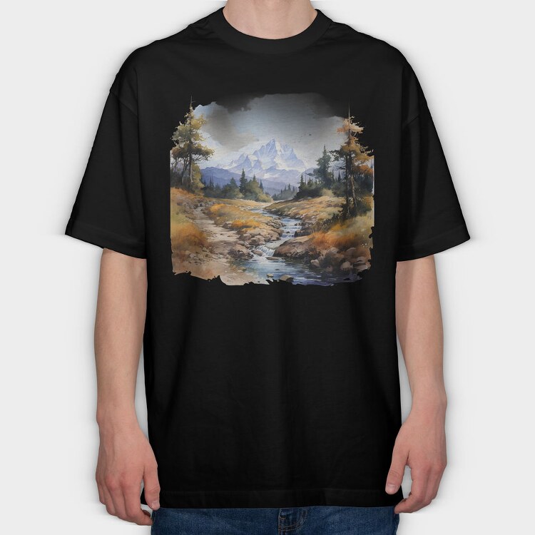 Mountain Stream Clipart, Tricou Oversize Barbati (Unisex)