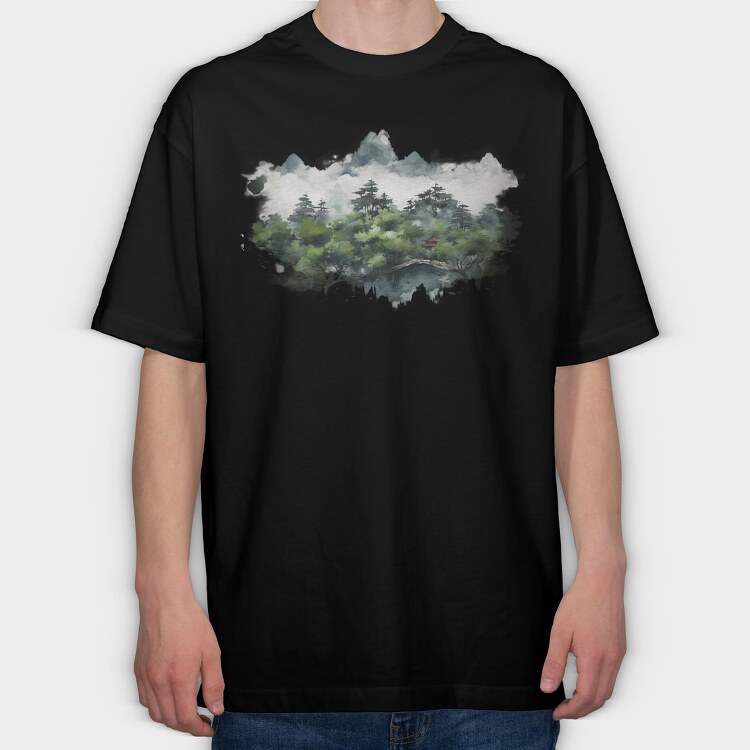 Mountain River Landscape, Tricou Oversize Barbati (Unisex)
