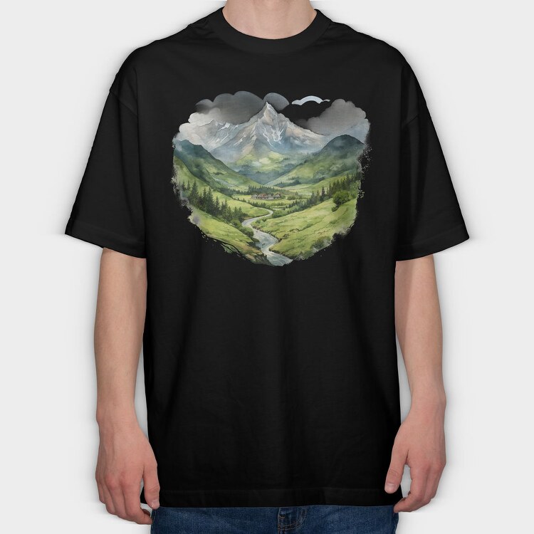 Mountain Peaks Silhouette, Tricou Oversize Barbati (Unisex)