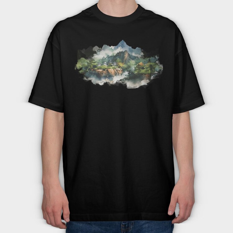Mountain River Scape, Tricou Oversize Barbati (Unisex)