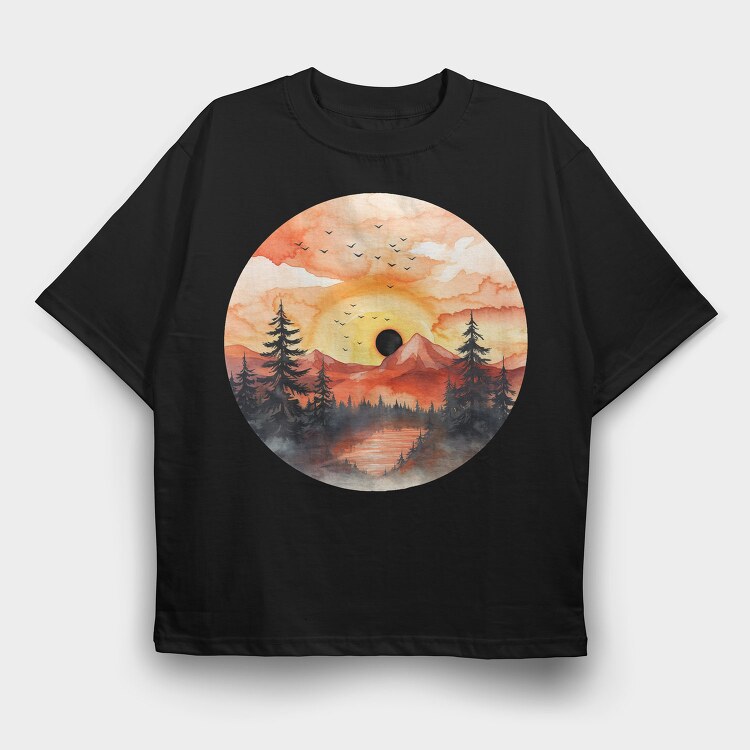 Mountain Sunset Birds, Tricou Oversize Barbati (Unisex)
