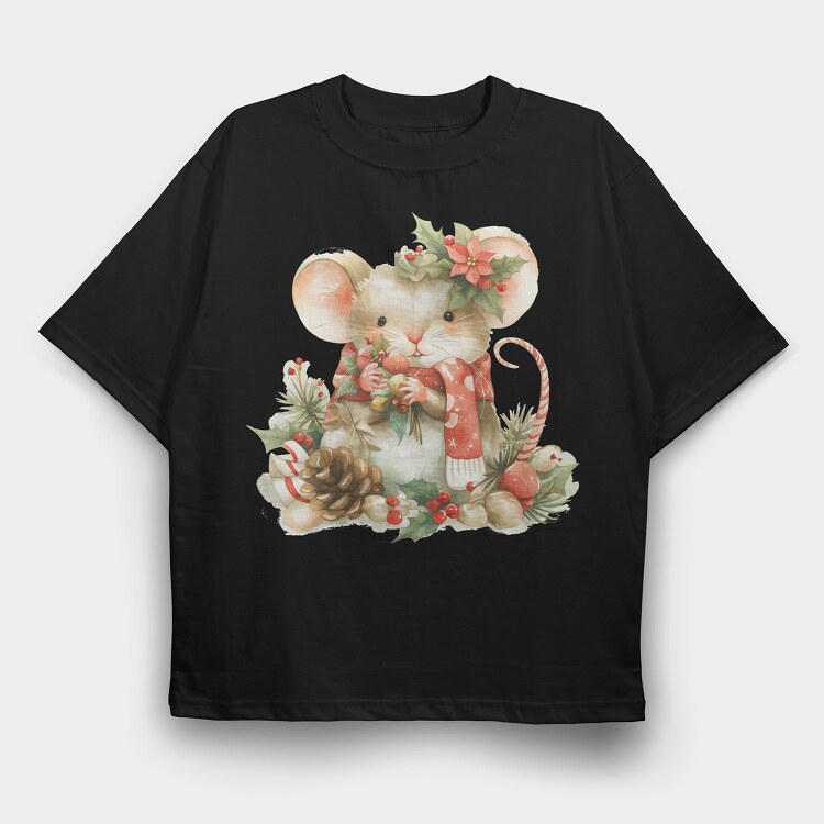 Mouse Christmas Wreath, Tricou Oversize Barbati (Unisex)